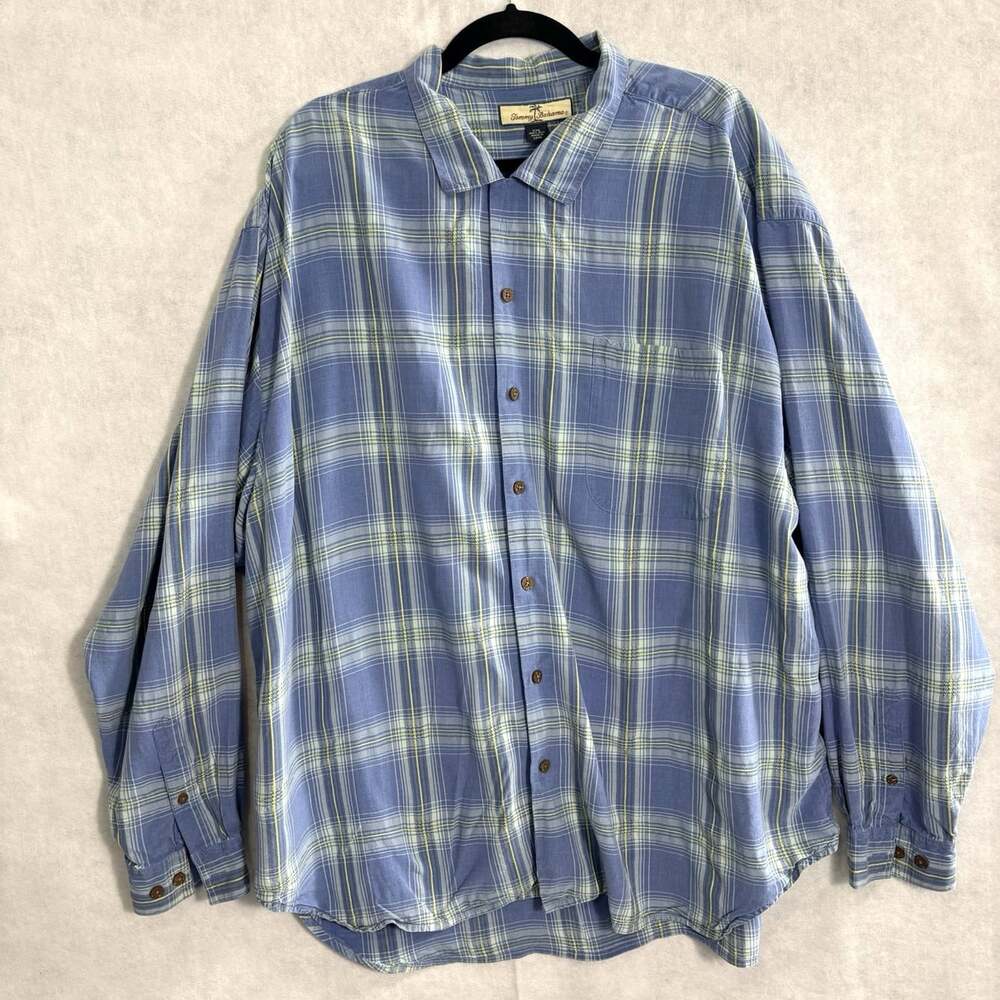 TOMMY BAHAMA Men Silk Long Sleeve Button Front Plaid Shirt Sz 2xl Blue 21-11